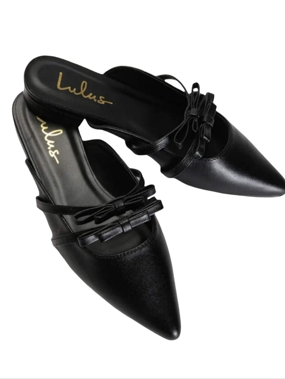 Lulus Lyanna Black Pointed Toe Bow Mules Size 9